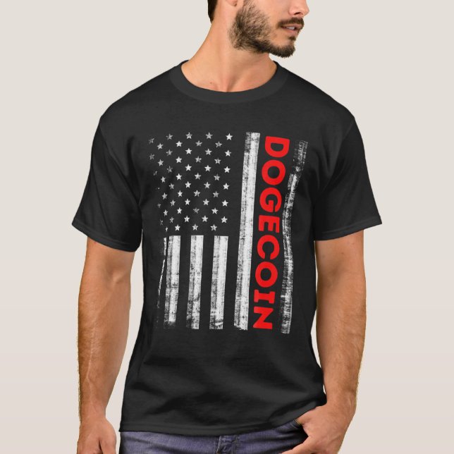 Dogecoin Cryptocurrency American Flagga T Shirt (Framsida)