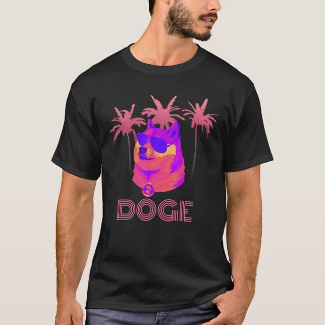 Dogecoin Doge Retro Crypto-Vice T Shirt (Framsida)