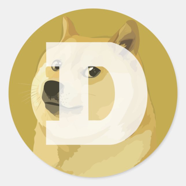 Dogecoin DOGE Runt Klistermärke (Framsida)