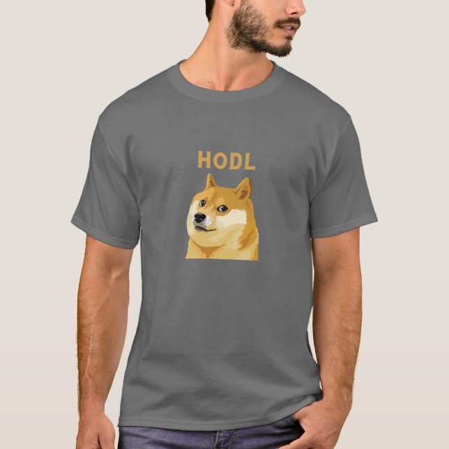 Dogecoin HODL Cryptocurrency T Shirt (Framsida)