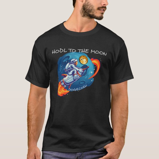 Dogecoin HODL To The Moon Crypto Rocket Cryptocurr T Shirt (Framsida)