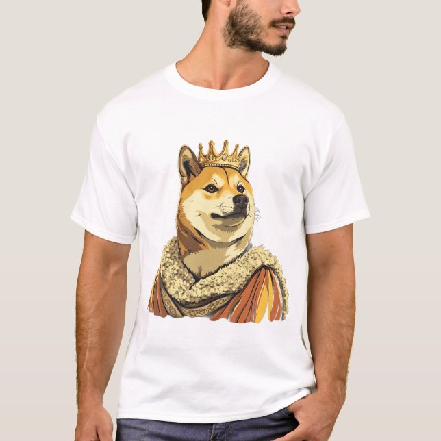 Dogecoin Kung Crypto Meme Tecknad Tshirt T Shirt (Framsida)