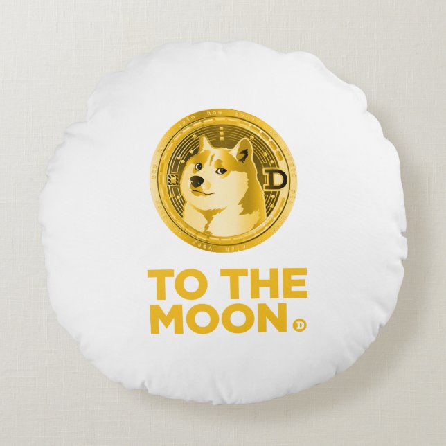 Dogecoin te the moon rund kudde (Framsidan)