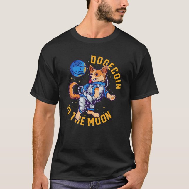 Dogecoin till Måne HODL Crypto Currency Meme Hund T Shirt (Framsida)