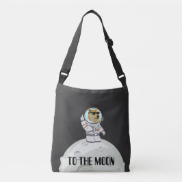 Dogecoin till måne lustig svart astronaut hund axelväska