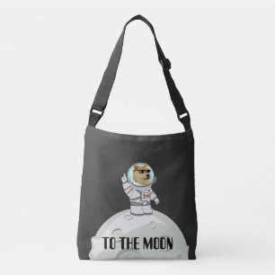 Dogecoin till måne lustig svart astronaut hund axelväska