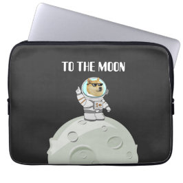 Dogecoin till måne lustig svart astronaut hund laptop fodral
