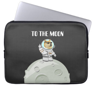 Dogecoin till måne lustig svart astronaut hund laptop fodral