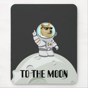 Dogecoin till måne lustig svart astronaut hund musmatta