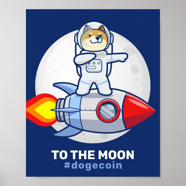 Dogecoin till Måne Rocket Man Space Doge Crypto Poster (Framsidan)
