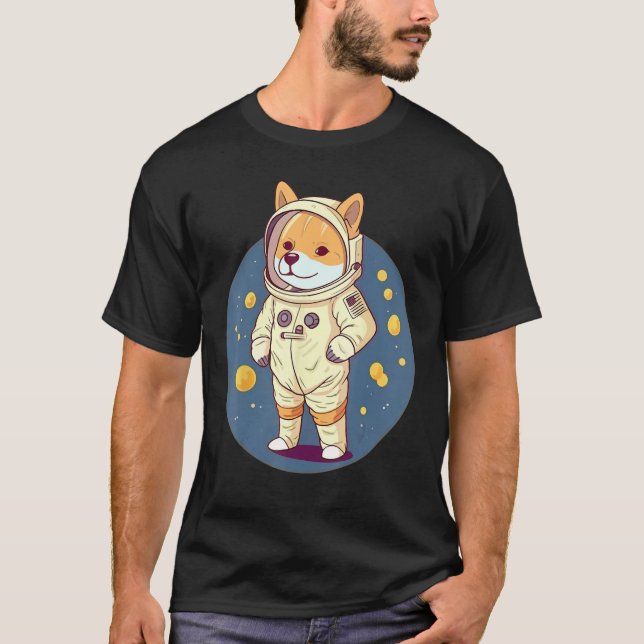 Dogecoin To the Moon Astronaut Doge T Shirt (Framsida)