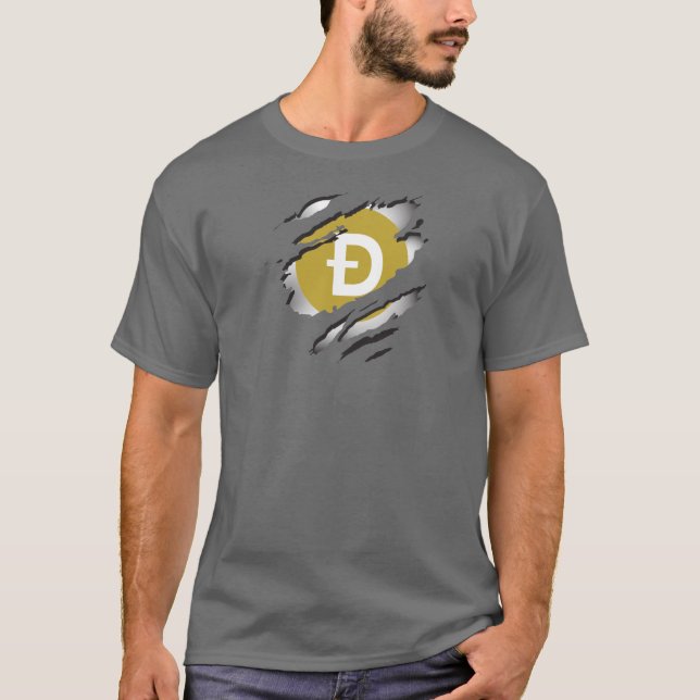 Dogecoin Torn Image (bild med Logotyp) Visa under T Shirt (Framsida)