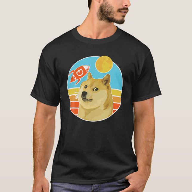 Dogecoin Vintage Crypto Hund T Shirt (Framsida)