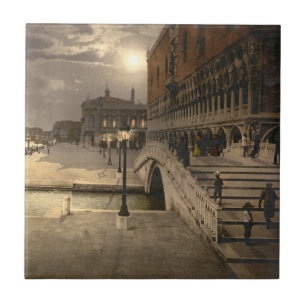 Doges slott vid månsken, Venedig, italien Kakelplatta