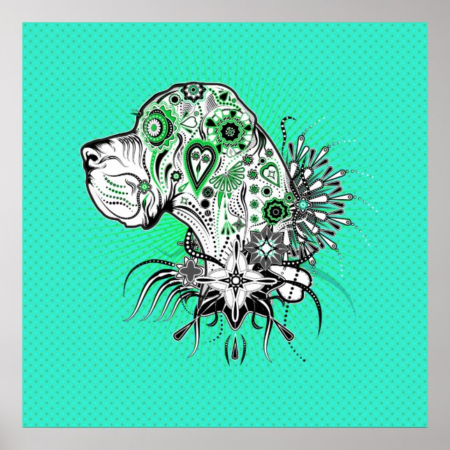 Doggen Porträtt Grün Poster (Framsidan)