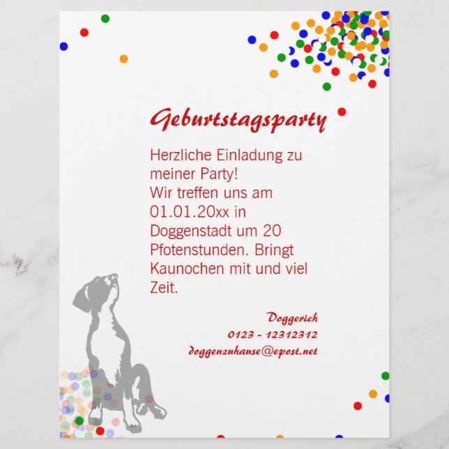 Doggens inbjudan barnkalas reklamblad (Baksidan)