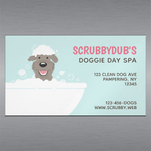 Doggie Bubble Bath   Roligt Pet Groomer   TVÄTTAT  Magnetiska Visitkort