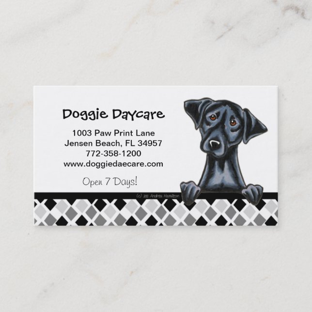 Doggie Daycare Hund Business Svart lab Visitkort (Framsida)