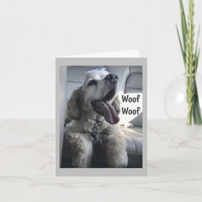 DOGGIE LANGUAGE ÄR "GRATTIS PÅ FÖDELSEDAGEN" WOOF  KORT (Framsida)
