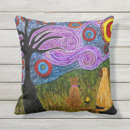 Doggie och Cat Starry Night Outdoor Pillow Kudde