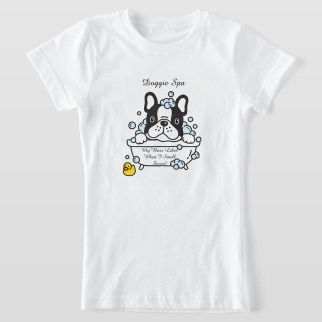 Doggie Spa T Shirt (A cartoon illustration features a black and white dog!)