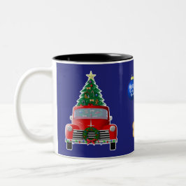 Doggie Treat Christmas Tree Little Red Truck Två-Tonad Mugg