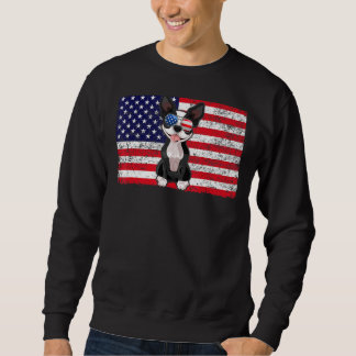 Doggie Usa Hundägare Usa Boston Terrier USA flagga Lång Ärmad Tröja