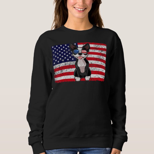 Doggie Usa Hundägare Usa Boston Terrier USA flagga T Shirt (Framsida)