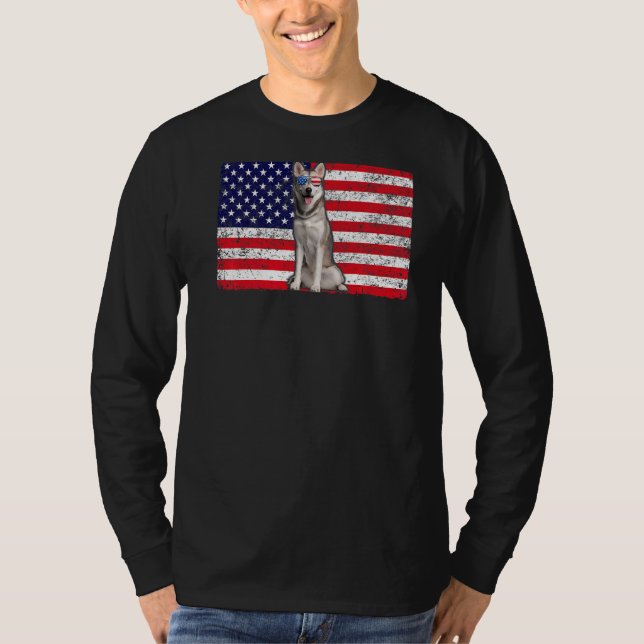 Doggie Usa Hundägare Usa Siberian husky USA flagga T Shirt (Framsida)
