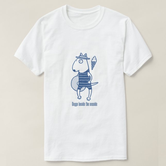 Doggo beside the seaside: Blue T Shirt (Design framsida)