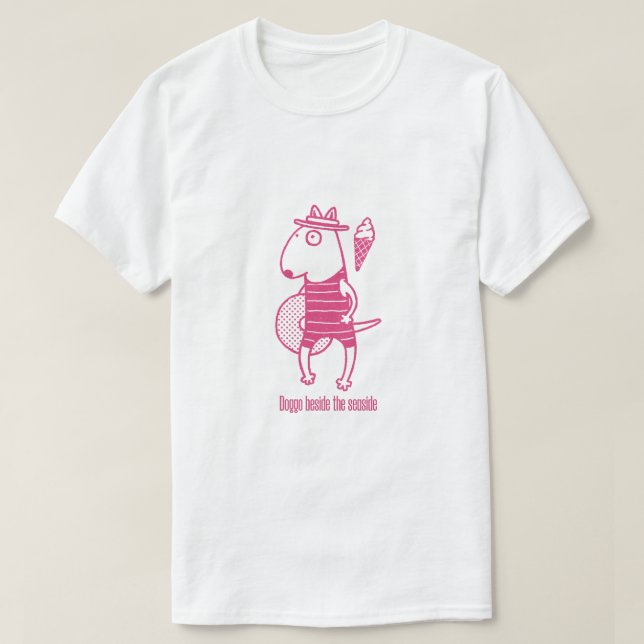 Doggo beside the seaside: Pink T Shirt (Design framsida)