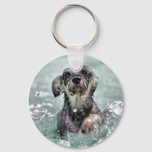 Doggy Paddle Cute Hund Swimming Nyckelring (Framsida)