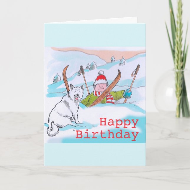 Doggy ski resa Birthday-kort Helgkort (Framsida)
