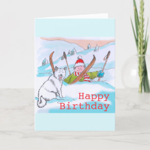 Doggy ski resa Birthday-kort Helgkort