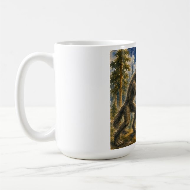 Dogman vs Bigfoot Månbelyst Skogsstrid Vattenfärg Kaffemugg (Vänster)