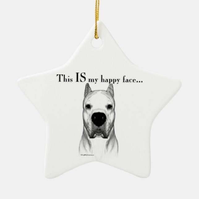 Dogo Argentino Glad Ansikte Julgransprydnad Keramik (Framsidan)