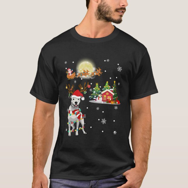 Dogo Argentino Hund Light jul Reindeer Träd X T Shirt (Framsida)