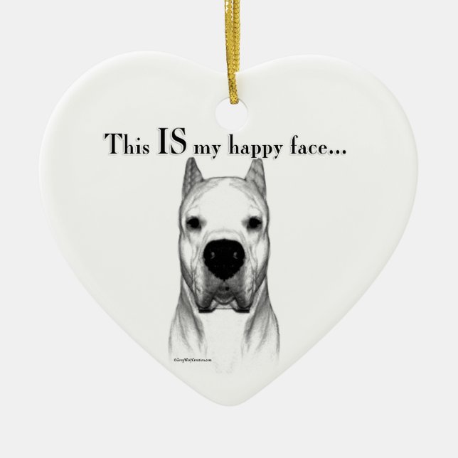 Dogo Argentino Lycklig Ansikte Julgransprydnad Keramik (Framsidan)