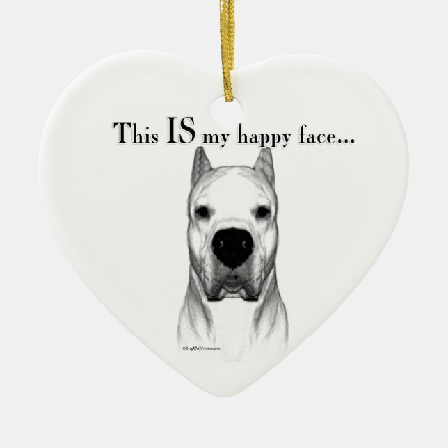 Dogo Argentino Lycklig Ansikte Julgransprydnad Keramik (Framsidan)