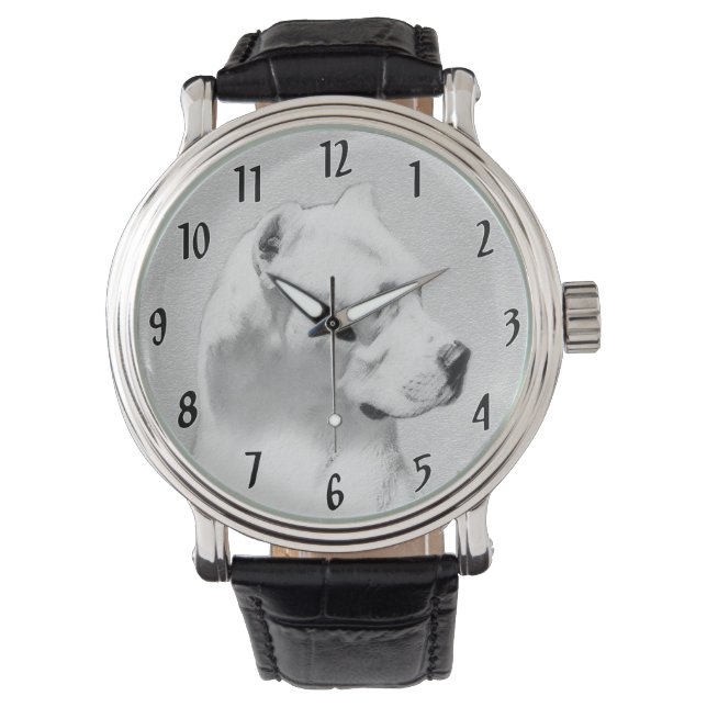Dogo Argentino-målning - Original hundkonst Armbandsur (Framsida)
