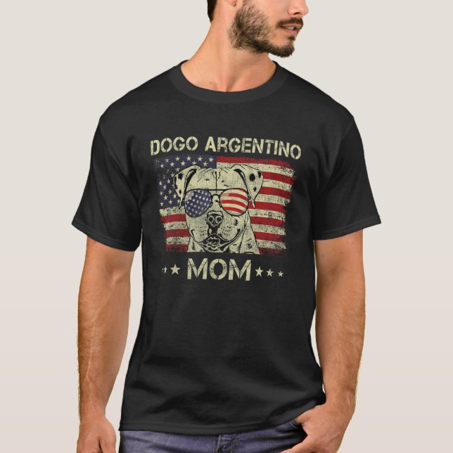 Dogo Argentino Mom Dog  American Flag 4th Of July T Shirt (Framsida)