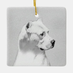 Dogo Argentino Painting - Original Hund Art Julgransprydnad Keramik
