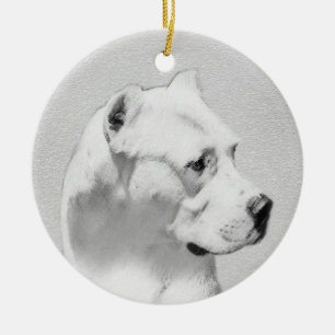 Dogo Argentino Painting - Original Hund Art Julgransprydnad Keramik