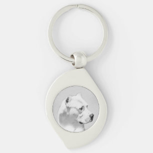 Dogo Argentino Painting - Original Hund Art Swirl Silverfärgad Nyckelring