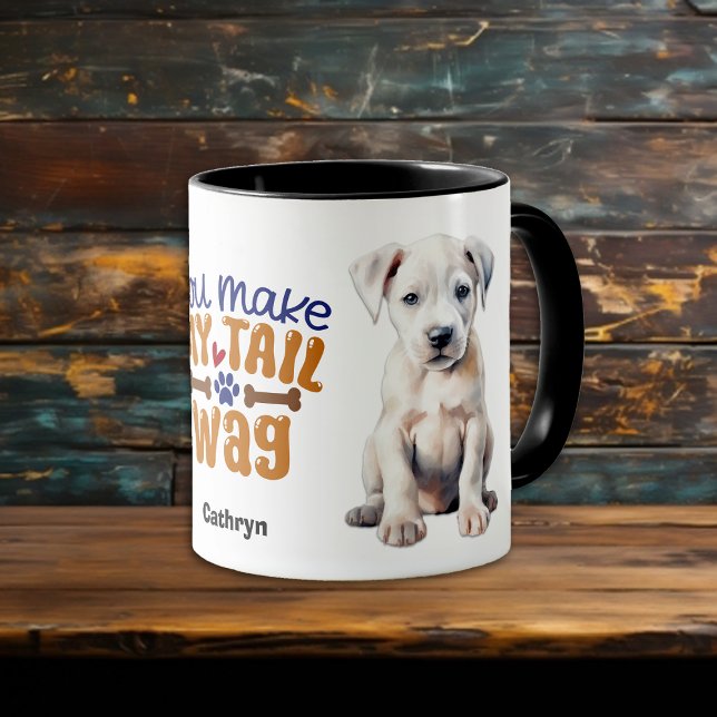 Dogo Argentino Puppy du gör mitt Svan Wag Mugg (Skapare uppladdad)