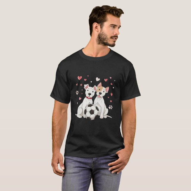 Dogo Argentino with soccer ball for Valentines Day T Shirt (Hel framsida)