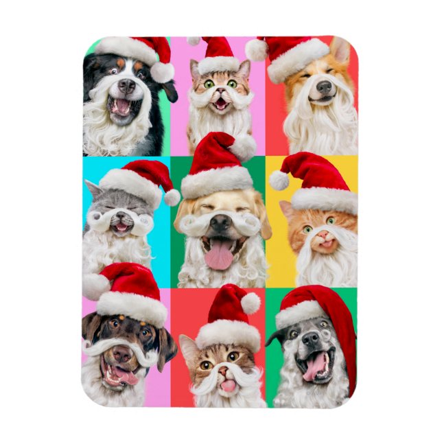 Dogs and Cats with Santa Beard Magnet (Vertikal)