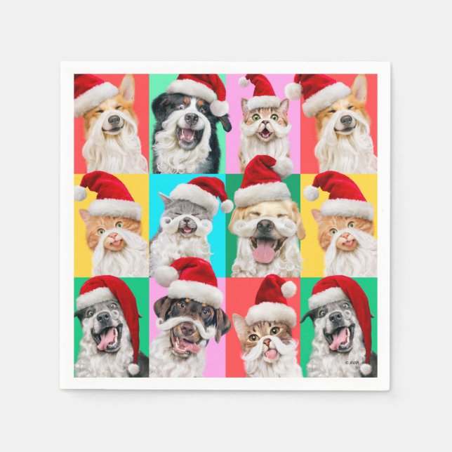 Dogs and Cats with Santa Beard Pappersservett (Framsidan)
