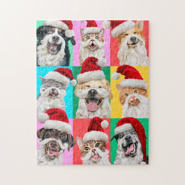 Dogs and Cats with Santa Beard Pussel (Vertikal)