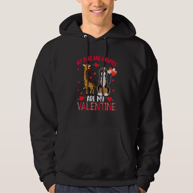 Dogs And Giraffes Are My Valentine Bernedoodle Wit Hoodie (Framsida)